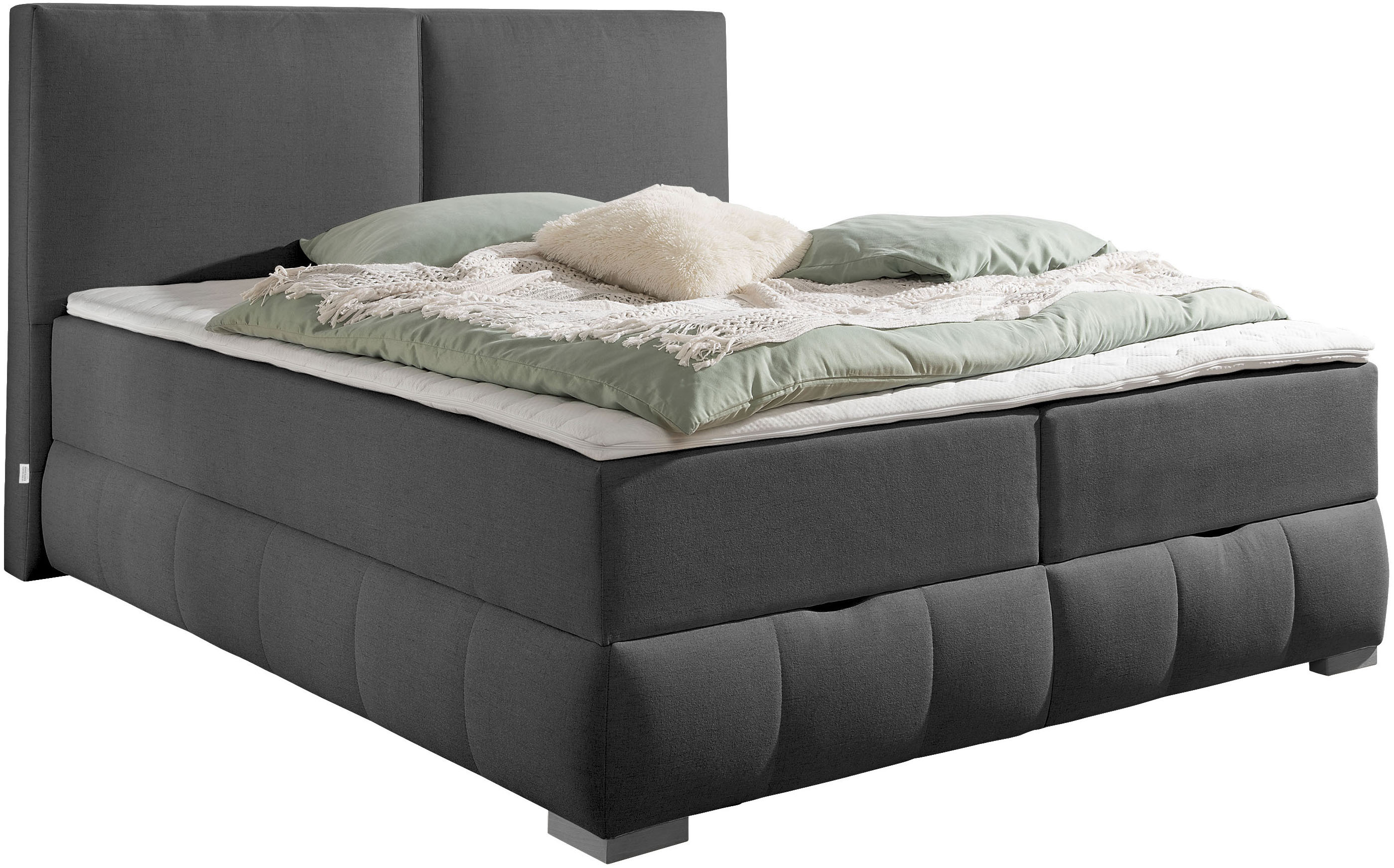 Boxbett OTTO HOME "Wehma", anthrazit, B:204cm L:224cm, Komplettbetten, Boxbett mit Bettkasten, ohne Kopfteil, inkl. Topper Image
