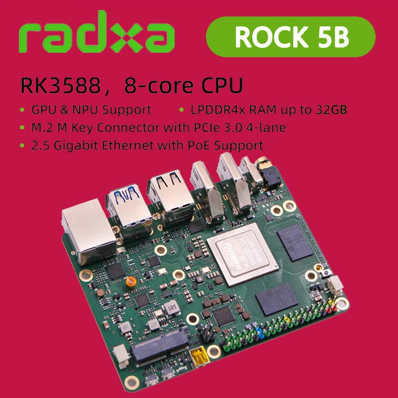 Radxa ROCK 5B RK3588 8-Kern-CPU SBC, HDMI mit 8K-Ausgang, M.2 M-Tastenanschluss mit PCIe 3.0, 4/8/16/32 GB Single-Board-Computer Image