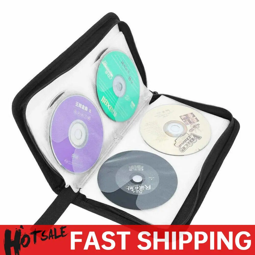 Tragbarer DVD-CD-Halter mit Reißverschluss, 80 Stück Kapazität, doppelseitige CD-DVD-Aufbewahrungshülle, staubdicht, tragbare CD-VCD-DVD-Tragetasche