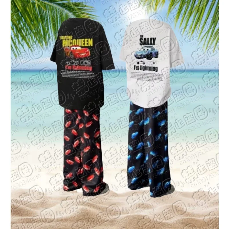 2026 McQueen & Sally Übergroßes Sommer-Pyjama-Set aus Baumwolle, T-Shirt + Hose für Paare/Familien, Erwachsene und Kinder Image