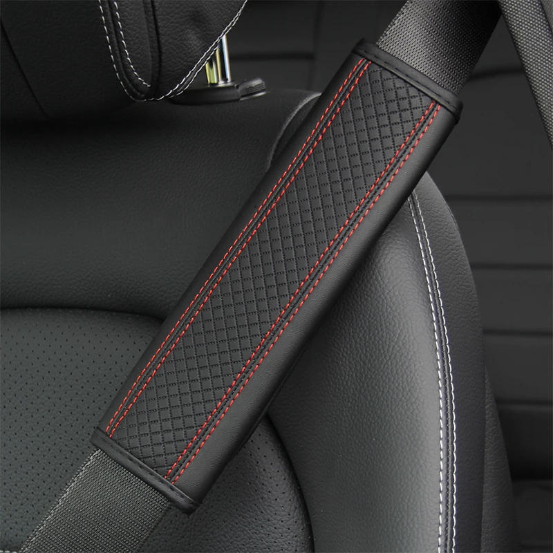 PU-Leder-Auto-Schulterschutz-Abdeckungsset mit geprägtem Karomuster, Sicherheitsgurt, Dekoration, Innenraum, Fahrzeugzubehör Image