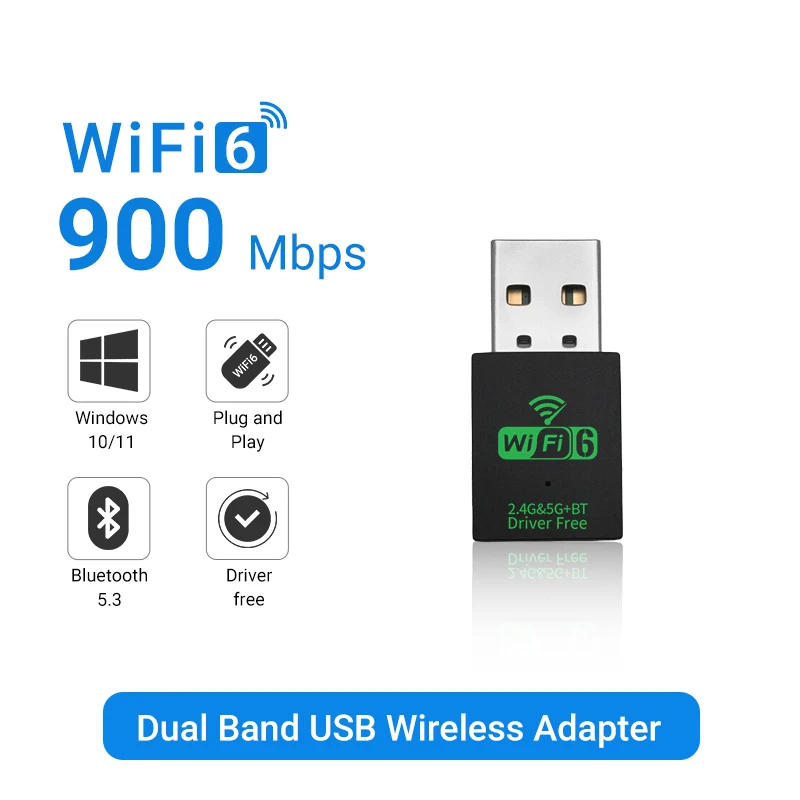 Bluetooth 5.3 AX900 Wifi 6 Adattatore Mini USB WIFI 6 Dongle Scheda di rete 2.4GHz/5GHz Cle Wi-Fi Lan Adattatore Driver Ricevitore PC gratuito