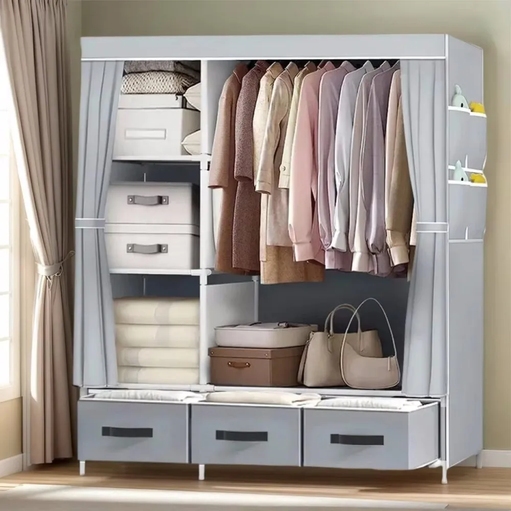 2025 Neuer, verbesserter Kleiderschrank, großer 65-Zoll-tragbarer Kleiderschrank mit 3 Schubladen, 4 Lagerregalen, Schlafzimmer-Aufbewahrungsschrank für Zuhause
