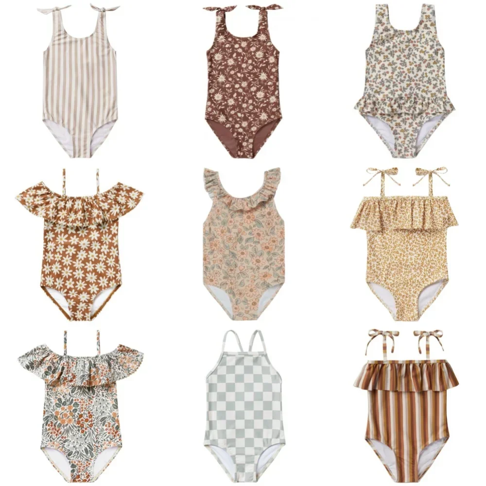 Baby Mädchen Sommer Einteilige Badebekleidung RC Kinder Blumenmuster Kleinkind Strand Spa Resort Badeanzüge Gestreifter Sunbeach Badeanzug Image