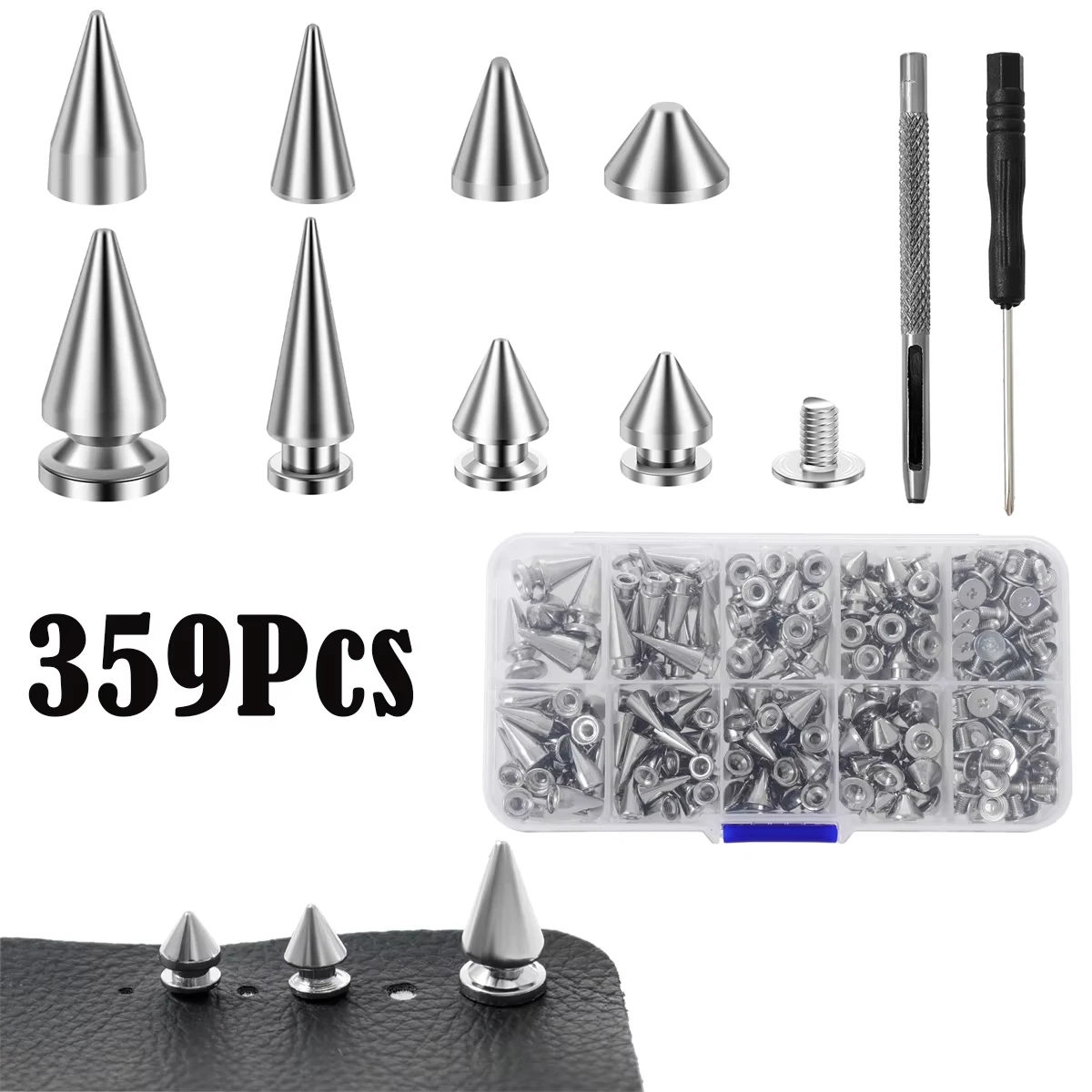 359 Stücke Punk Nieten Kleidung Nieten Kegel Spikes Kit Baum Spike Sortiment Kit DIY Punk stil Kleidung Jacke Schuhe Tasche kragen ﻿