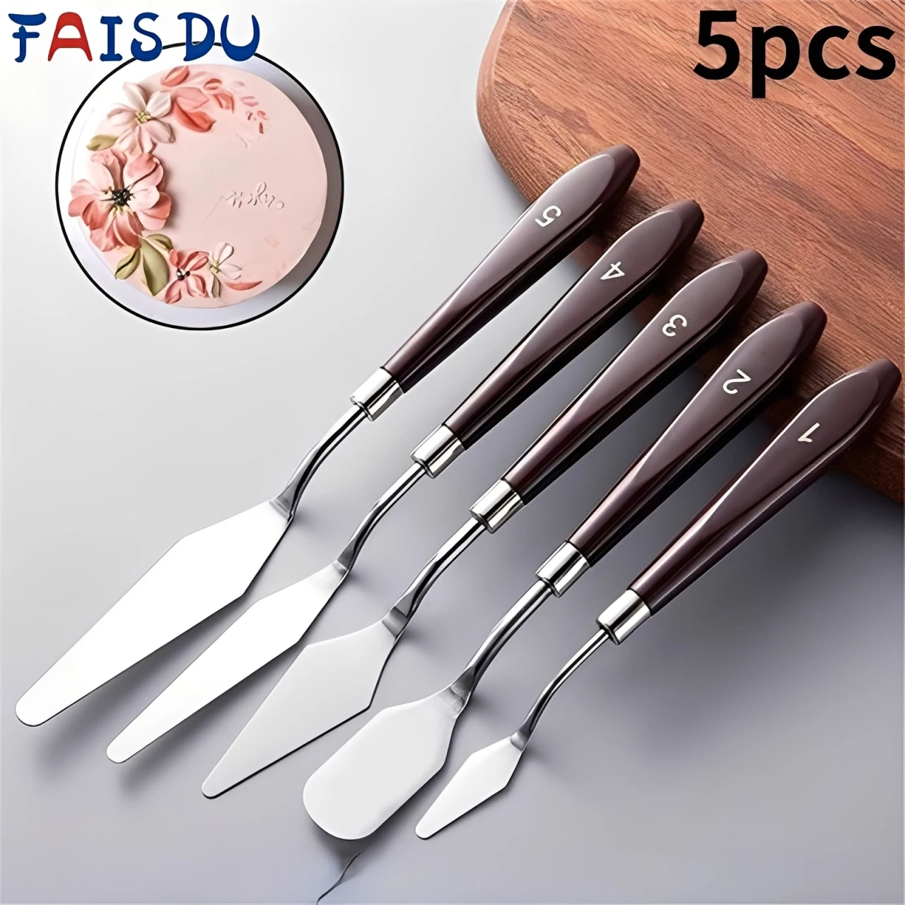5Pcs Kuchen Creme Spachtel Set Edelstahl Malerei Messer Kit Kuchen Dekoration Werkzeug Palette Messer Kuchen Icing Schaber Backen werkzeug Image