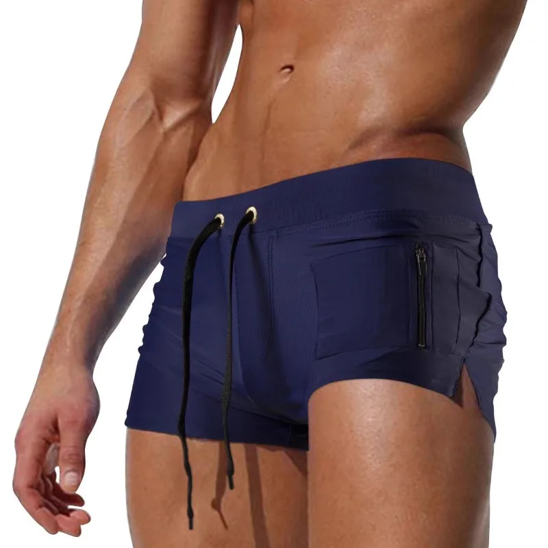 Herren-Badehose mit niedriger Taille und Seitentasche, sexy Herren-Badehose mit heißer Quelle, schnell trocknende Herren-Nylon-Boxer-Badehose A5118 Image