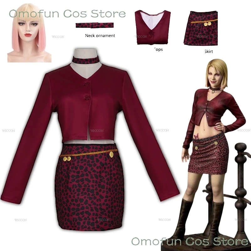 Maria Cosplay Rote Uniformen Silent cos Hill 2-Spiel Born from a Wish Kostüm Halloween Karneval Frauen Horror Outfit Dress up Perücke Image