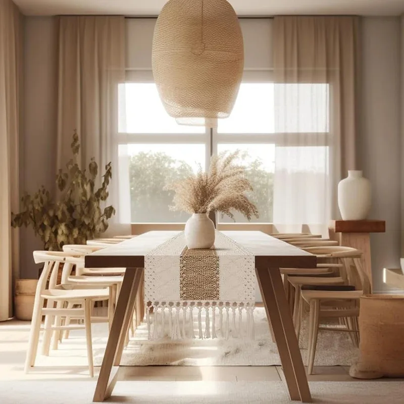 Bauernhaus-Tischläufer – helle Leinen- und Baumwollmischung für die Esstischdekoration | Rustikales Heimtextilien im amerikanischen Stil