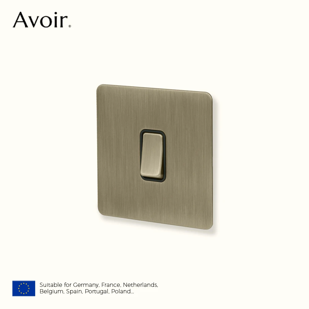 Avoir Druckknopf aus gebürsteter Bronze, 2-Wege-Vintage-Wandsteckdose, USB Typ C, Dimmerschalter, EU FR, für Haus-Cat6-Wandpaneele vom Typ 86,lichtschalter,steckdosen eu,treppenbeleuchtung,taster Image