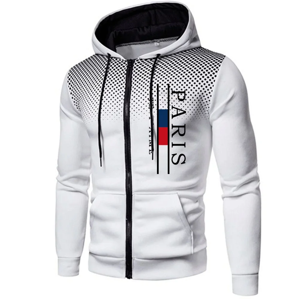 Paris Druck Herren Jacken Casual Zipper Mit Kapuze Mantel Im Freien Sport Jogging Herren Kleidung Herbst Winter Runde Dot Sweatshirts