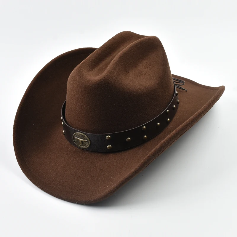 Männer Frauen Vintage Big-edge Western Cowboy Hut Gentleman Cowgirl Jazz Hut Cloche Kirche Kappen Image