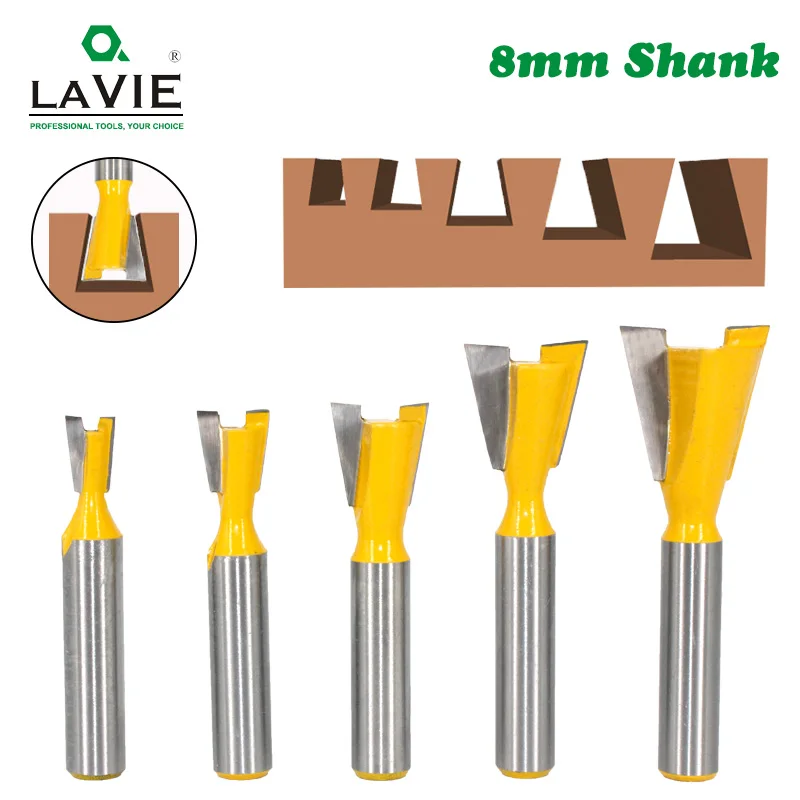 LA VIE 1pc 8mm Schaft Schwalbenschwanz Joint Router Bits Set 14 Grad Holzbearbeitung Gravur Bit Fräser Für holz MC02220 Image
