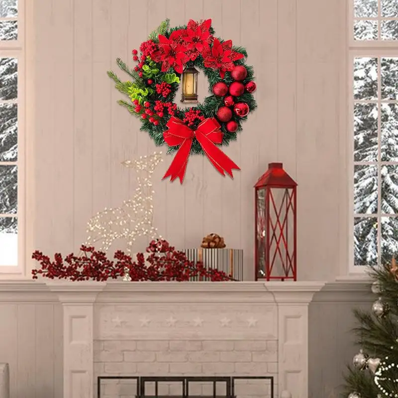 Weihnachtstürkranz, künstlicher Weihnachtskranz mit Öllampe, Weihnachtskranz, festliche Heim- und Haustürdekoration für saisonale Zwecke