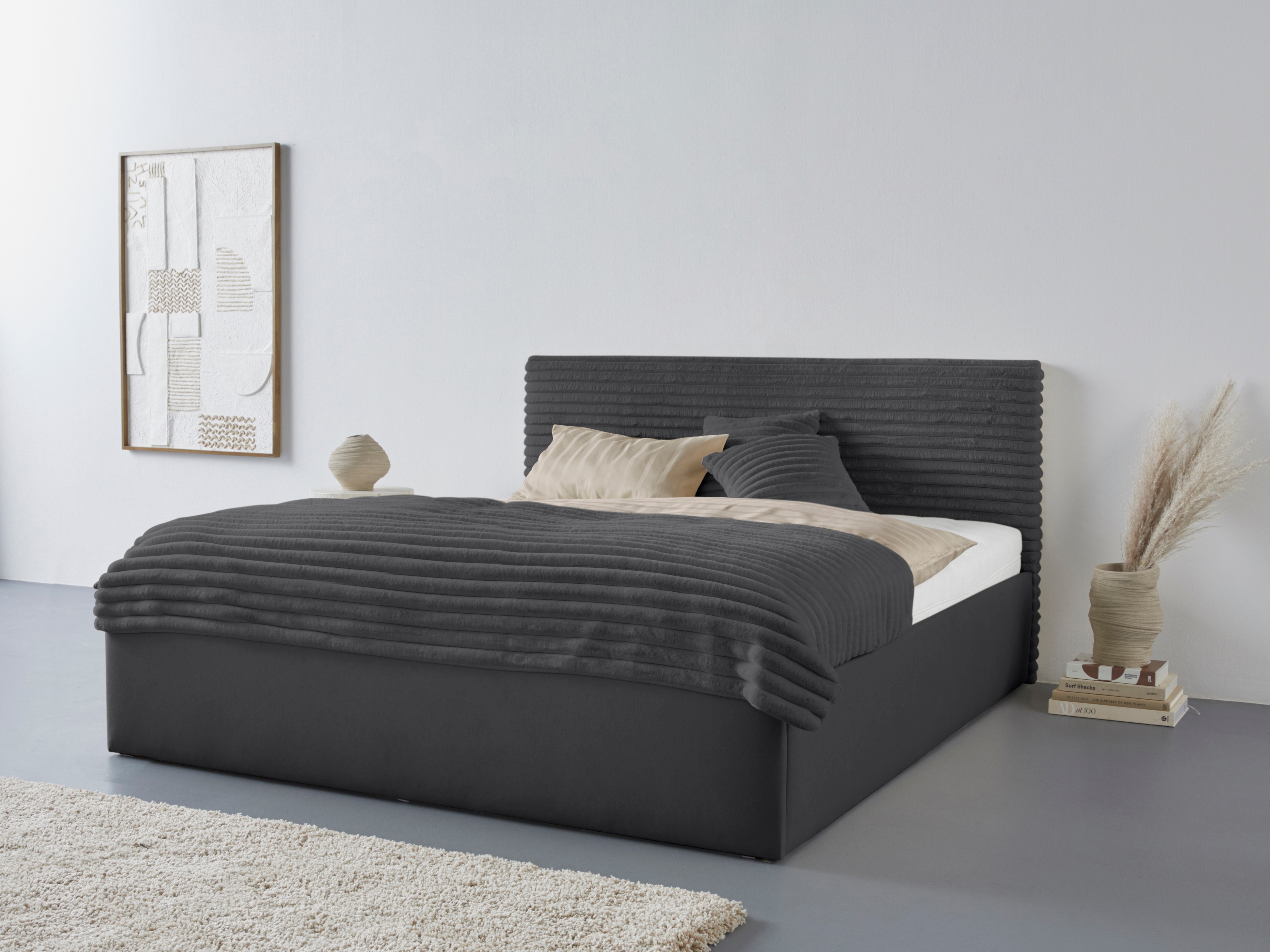 Polsterbett "Vita", grau (anthrazit), L:210cm, Bezug: 100% Polyester, Polsterung: Polsterwatte, Material, Gestell: gepolsterter Holzwerkstoff, WESTFALIA SCHLAFKOMFORT, Betten, auch mit Stauraum erhältlich, inkl. Kopfteilverstellung Image