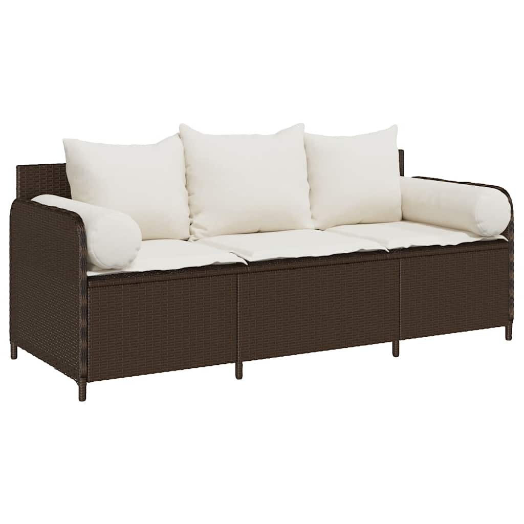 vidaXL Gartensofa mit Kissen 3-Sitzer Braun Poly Rattan Image