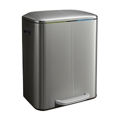 Relaxdays Mülleimer 2 Fächer, 2x 20 l, entnehmbare Inneneimer, Softclose, Fußpedal, Edelstahl, Mülltrenner Küche, silber Image