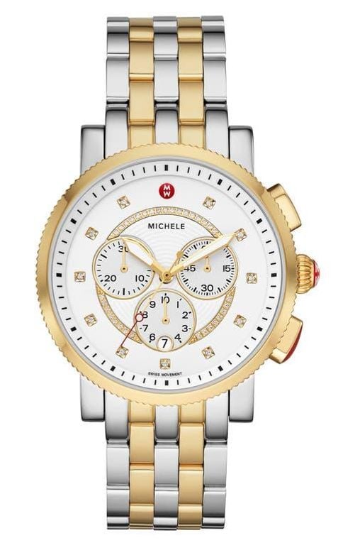 Diamond Accent Two-Tone Bracelet Sport Watch - Metallic - Michele Watches
