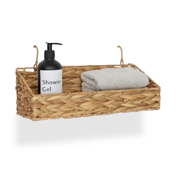Relaxdays Aufbewahrungskorb Wasserhyazinthe, 2 Haken, HxBxT 14 x 42 x 16 cm, Hängekorb Flechtoptik, Bad, Flur, natur Image