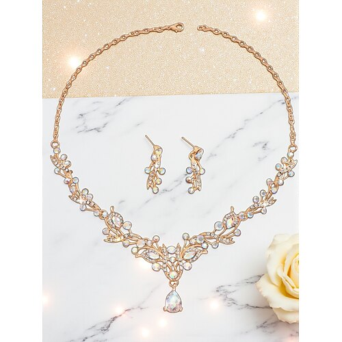 Damen-Schmuckset mit roten Kristallen, elegantes Set aus Halskette und Ohrringen mit Strasssteinen und goldenen Details, perfekt für Partys und Hochzeiten Abendveranstaltungen Image