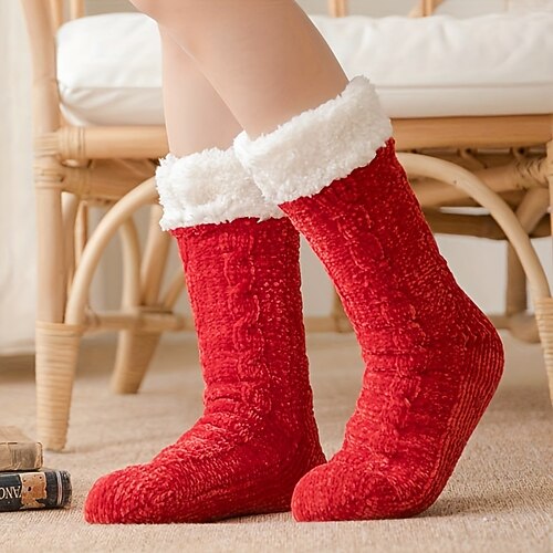 Flauschige Chenille-Socken für Damen, weiche, warme Winter-Hausschuhsocken für zu Hause, zum Schlafen oder für die Schwangerschaft, kuschelige, rutschfeste Beinwärmer aus Plüsch Image