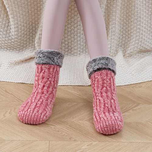 Flauschige Hausschuhsocken für Damen und Herren, dicke, mit Fleece gefütterte, rutschfeste Bodensocken mit Noppen, kuschelig warme Winterschlafsocken für zu Hause Image