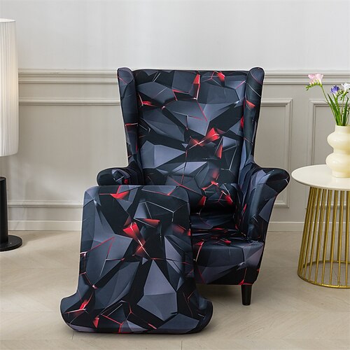 schlichter moderner weicher Ohrensesselbezug elastischer Rundum-Tiger-Bankbezug Freizeithockerbezug Bezug karierter Sofastuhlbezug Image