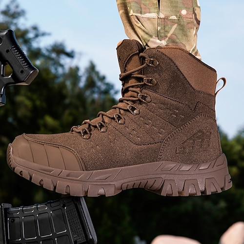 Beige Outdoor-Wanderstiefel für Herren mit rutschfester Gummisohle und atmungsaktiver Konstruktion, leichte taktische Stiefel für Trekking, Camping und den Alltag Image