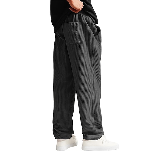 Herren Hose Cordhose Baggy-Hosen Freizeithose Gerade geschnittene Sweatpants Kordelzug Elastischer Bund Einfarbig Komfort Volle Länge Outdoor Täglich Streetwear Urlaub Mode Schwarz Rosa Unelastisch Image