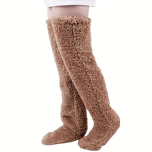 Kniestrümpfe aus Gänsedaunen für Weihnachten, neue warme lange, flauschige Oberschenkelstrümpfe für den Winter, kniehohe Plüschsocken Image