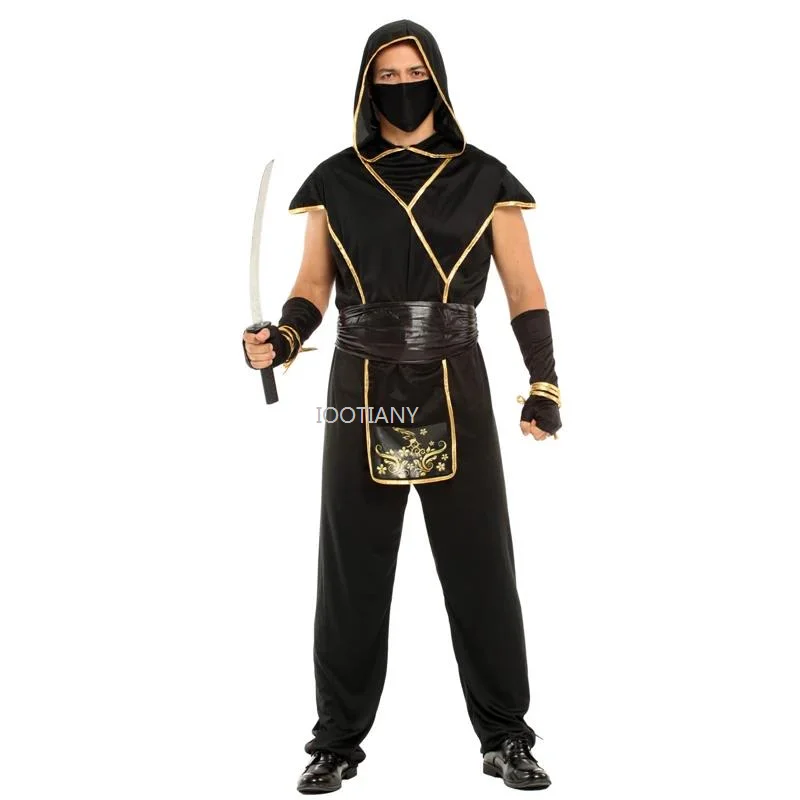 2024 Ninja Cosplay Für Männer Karneval Purim Outfit Erwachsene Japan Samurai Schwarz Gold Ninja Kostüm Kostüm Maskerade Ninja Sets