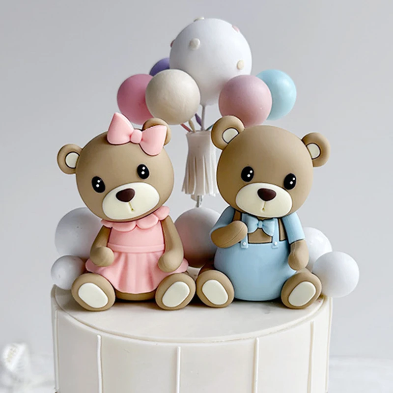 2 Stück Baby Bär Kuchen deckel Gummi Teddybär Kuchen Dekorationen Geschlecht offenbaren Baby party Kuchen dekorieren Image