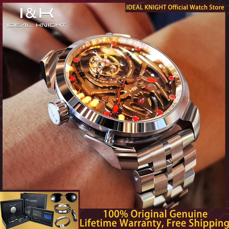 IDEAL KNIGHT 6802 Tourbillon-Uhr, hochwertige, hohle Spinne, Sportmode, Business-Uhr, Herren, komplett automatische mechanische Uhr Image