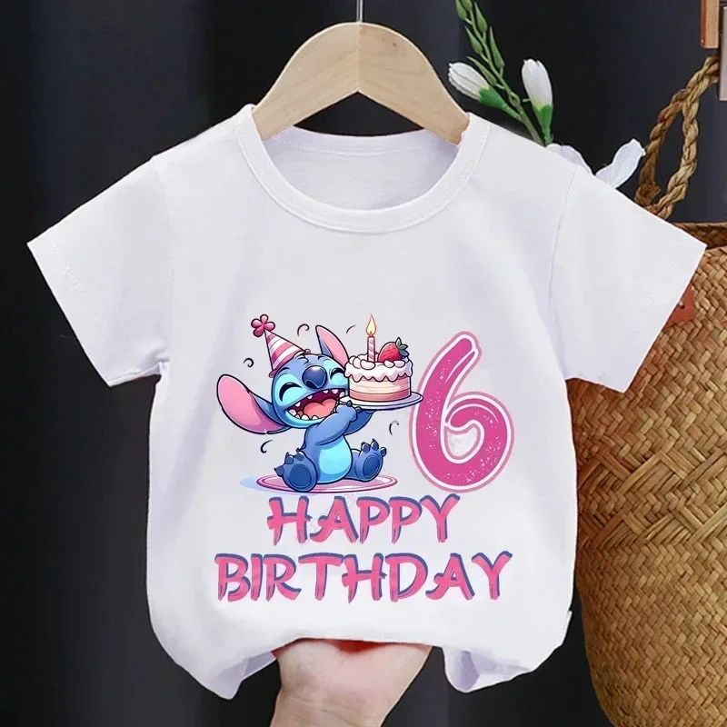 Disney Stitch Digital Birthday Print for Boys and Girls, Pure Cotton Casual Short Sleeved Perfect Birthday Gift