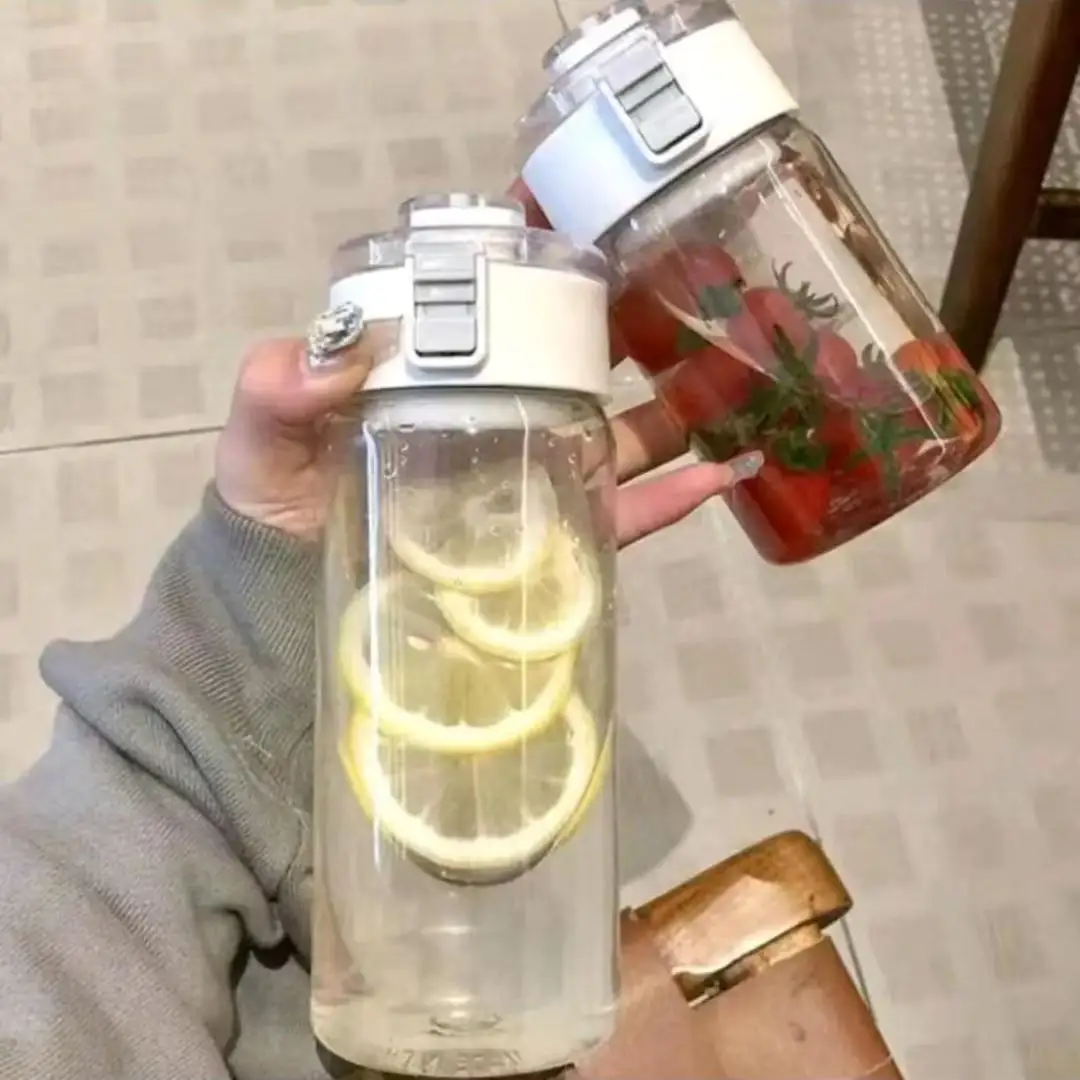 Tragbare Kunststoff-Wasserflasche für Sport und Fitness, große Kapazität, transparenter Becher mit Teefach, Anti-Drop-Wasserflasche für den Außenbereich Image