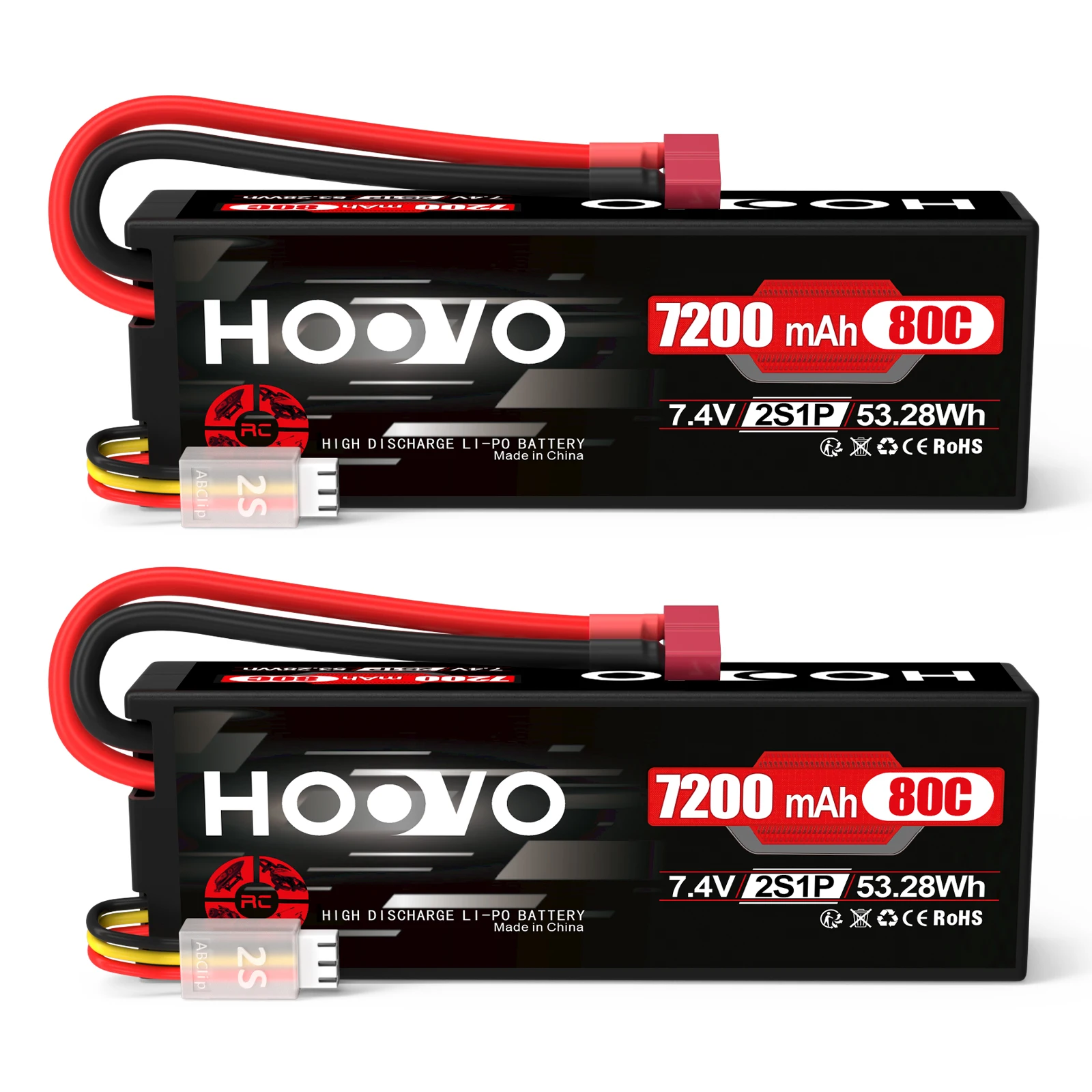2 stücke HOOVO 2S 7200 mAh RC LiPo Batterie 7,4 V 80C Hardcase mit T Stecker für RC Auto hubschrauber Flugzeug Drone RC Hobby Modelle Teile