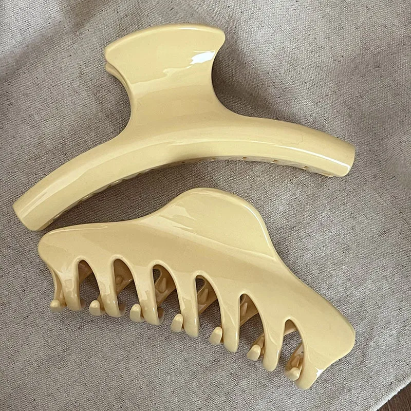 2Pcs Koreanische Gelb Einfarbig Arc Shark Haar Clip Klaue Für Frauen Mädchen Elegante Pferdeschwanz Halter Vielseitig Klemme Haar zubehör