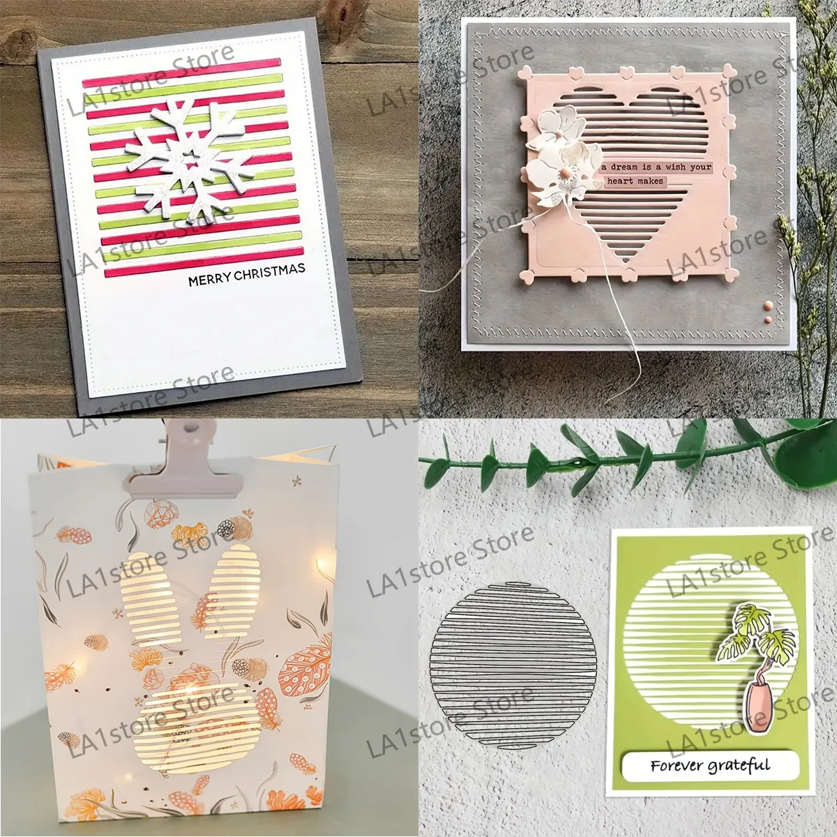 Gestreifter Hintergrund mit Aussparungen, gestanzte Scrapbook-Grußkarten-Vorlage, geprägte Schablone, Bastelarbeit, Weihnachtsdekoration, Neu eingetroffen Image
