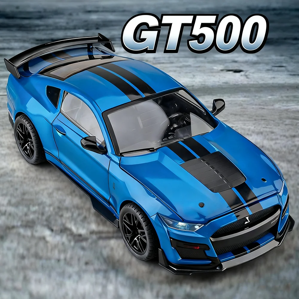 Große Größe 1/18 Mustang Shelby GT500 Legierungsdruckguss-Sportwagenmodelle, 4 Türen können geöffnet werden, Metallfahrzeuge für Kinderspielzeug, Geschenke
