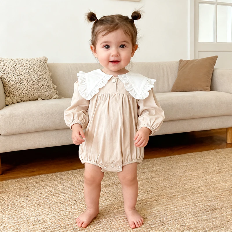 Herbst Infant Baby Mädchen 0-24M Overall Babyspielanzug Mädchen Langarm Großen Kragen Kleidung Frühling Baumwolle Kleinkind baby Mädchen Strampler Image