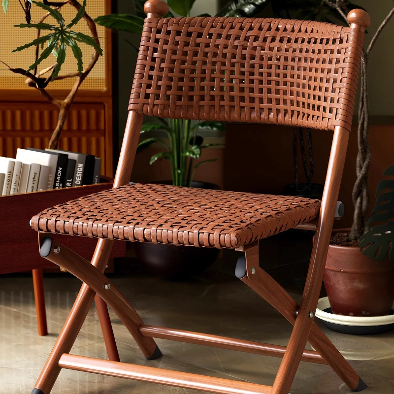 Klappbarer Rattanstuhl, Terrassensessel für ältere Menschen, tragbarer Campinghocker mit Rückenstütze, leichter Outdoor-Bistrositz