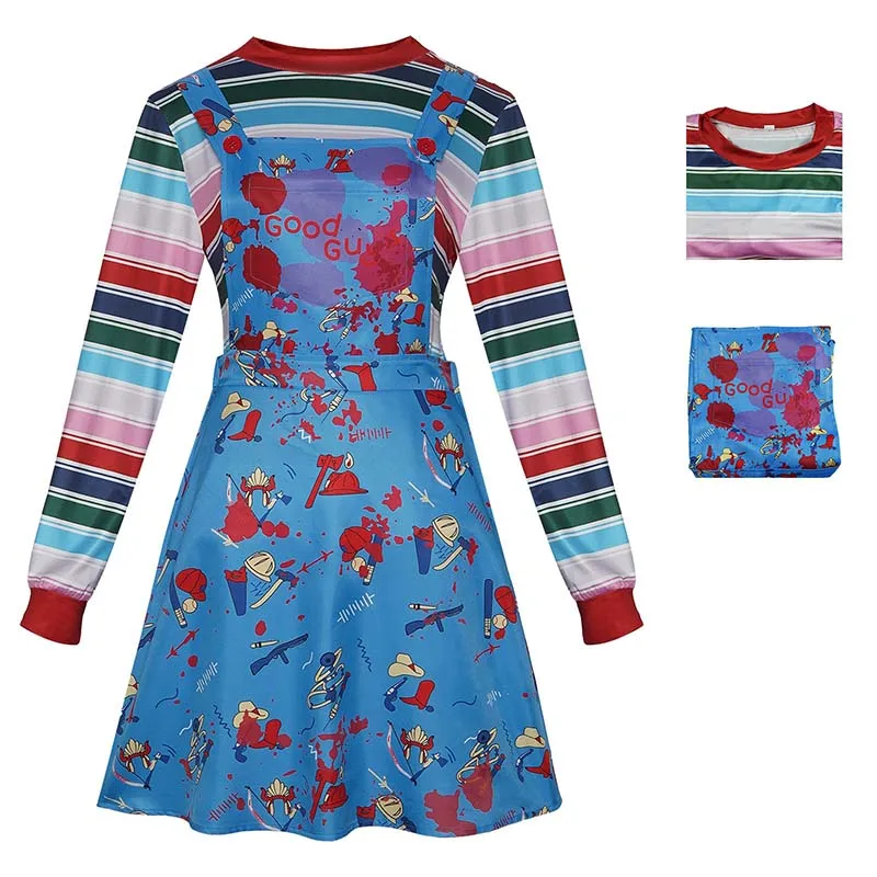 Women Chucky Cosplay Dress Killer Doll Costume Horror Costume Movie Character Outfits Halloween Costumes(140CM-3XL)