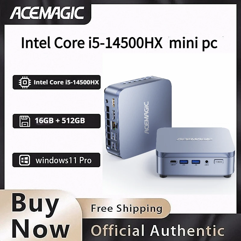 ACEMAGIC Intel Core I5-14500HX Mini-PC 32GB DDR5 1TB NVMe SSD Gaming Mini-Desktop-Computer Windows 11 Pro 4K Dreifach-Display