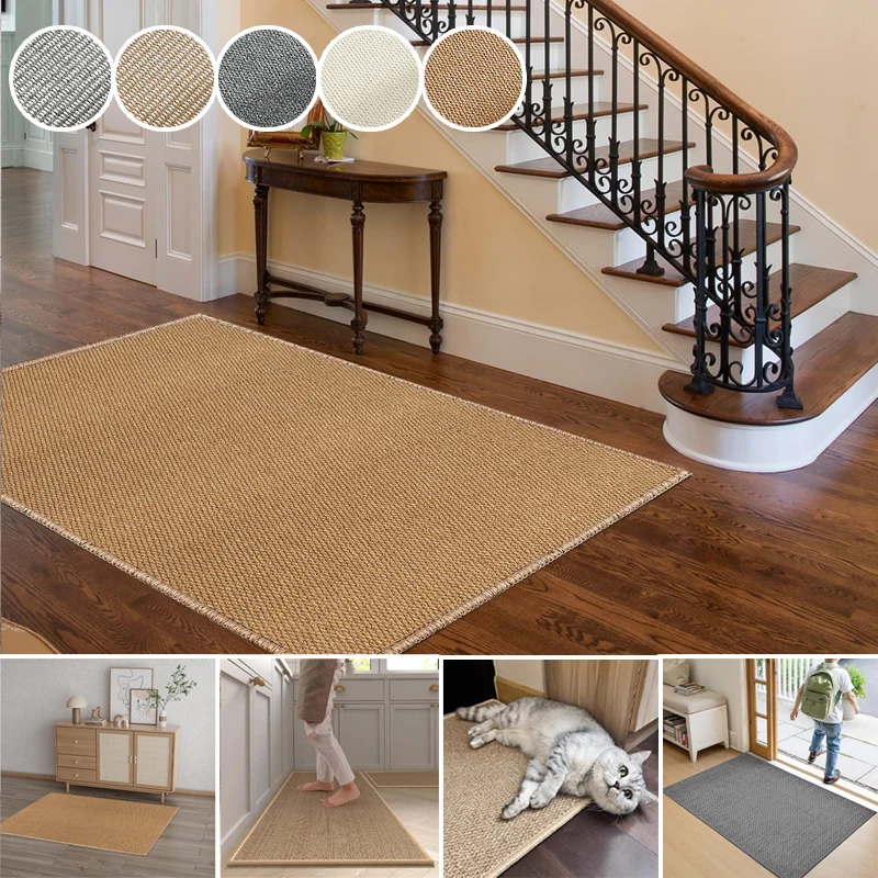 Faux Jute Doormat Outdoor Indoor Rug Non Slip Washable Dirt Resistant for Entrance Kitchen Laundry Room Bathroom Runner Mat 양탄자