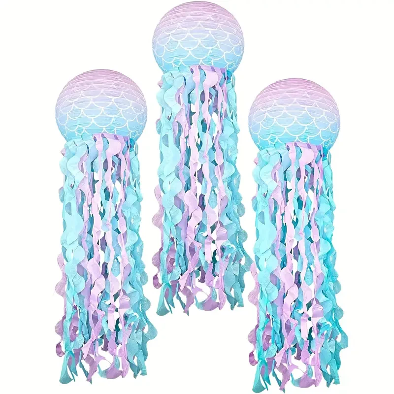 2/4 Stücke Quallen Papierlaternen Meerjungfrau Skala Hängende Laternen Unterwasserwelt Ozean Thema Geburtstag Party Dekoration Set Image