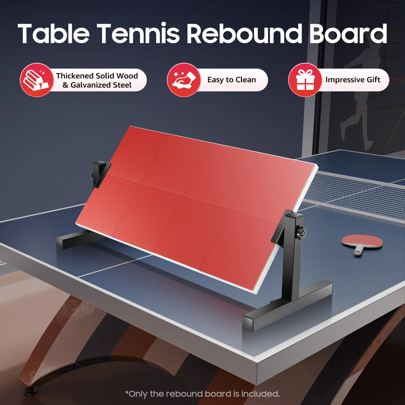 Einstellbar 360° ° Tischtennis-Rebound-Board mit 8 Gummiblöcken – langlebiges Holz und Stahl für das Trainingsübungen zu Hause/ im Büro