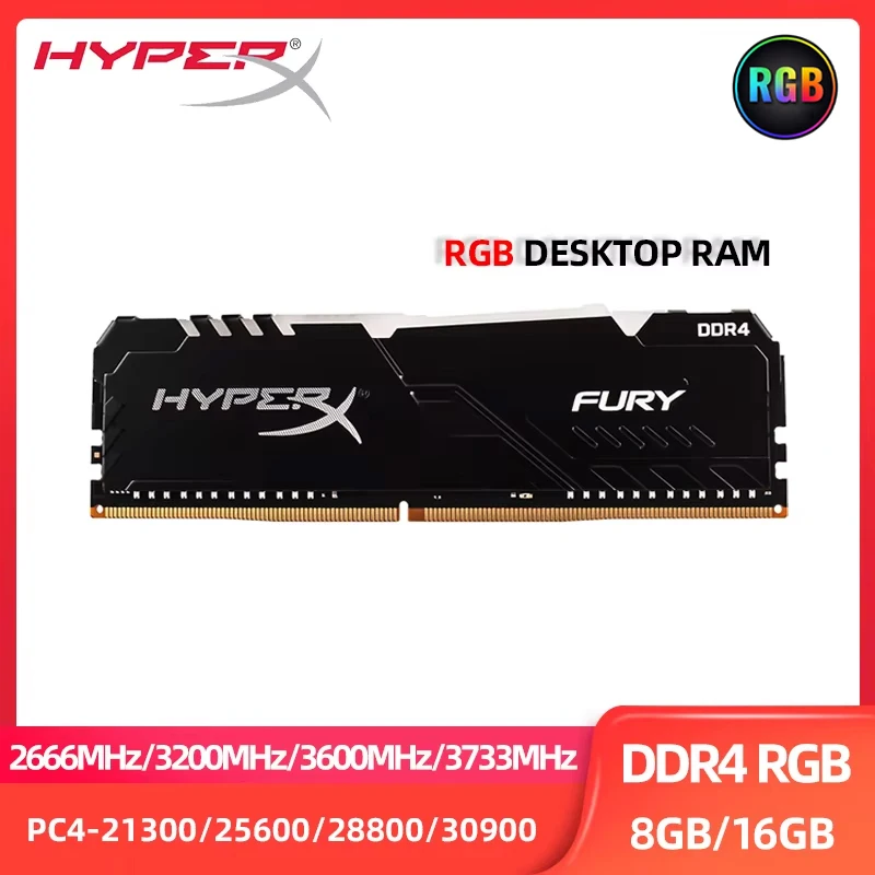 HyperX FURY RGB DDR4 8GB 16GB 2666MHz 3200MHz 3600MHz 3733MHz DIMM XMP Memoria Ram 288pin 1,2V für Desktop Image