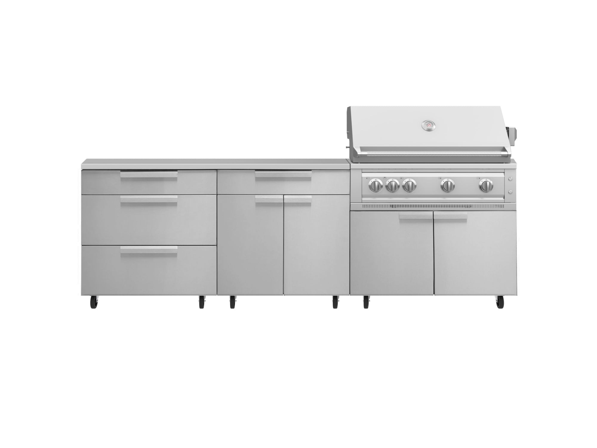 NewAge Outdoor Kitchens Stainless Steel 5-Piece Cabinet Set with Casters and 3 Drawer, Bar, Grill Cabinet, Platinum Grill, Countertop