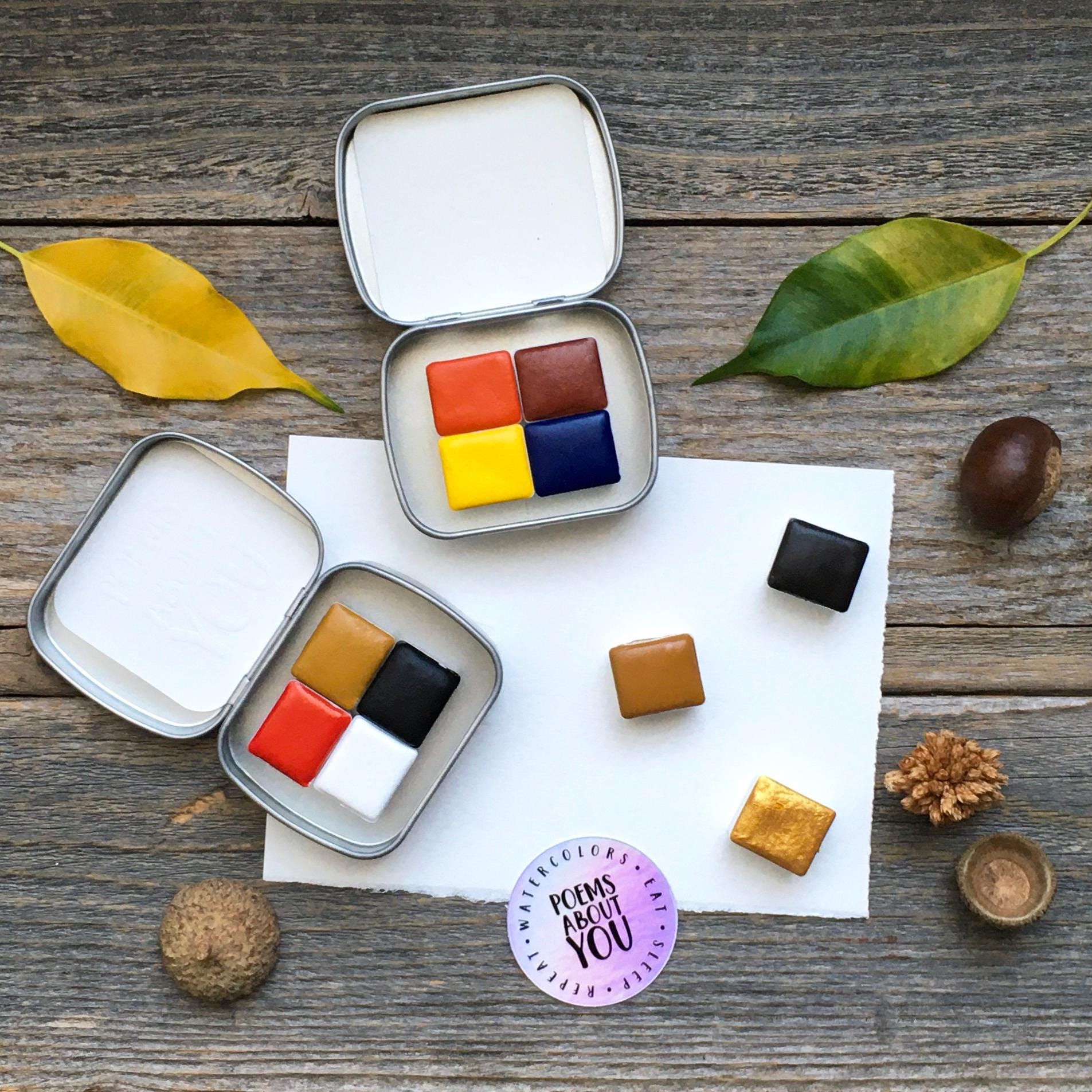 Set di acquerelli Harmony fatti a mano: tavolozza a quattro colori, set da viaggio per illustrazioni - tavolozza limitata - tavolozza per illustrazion