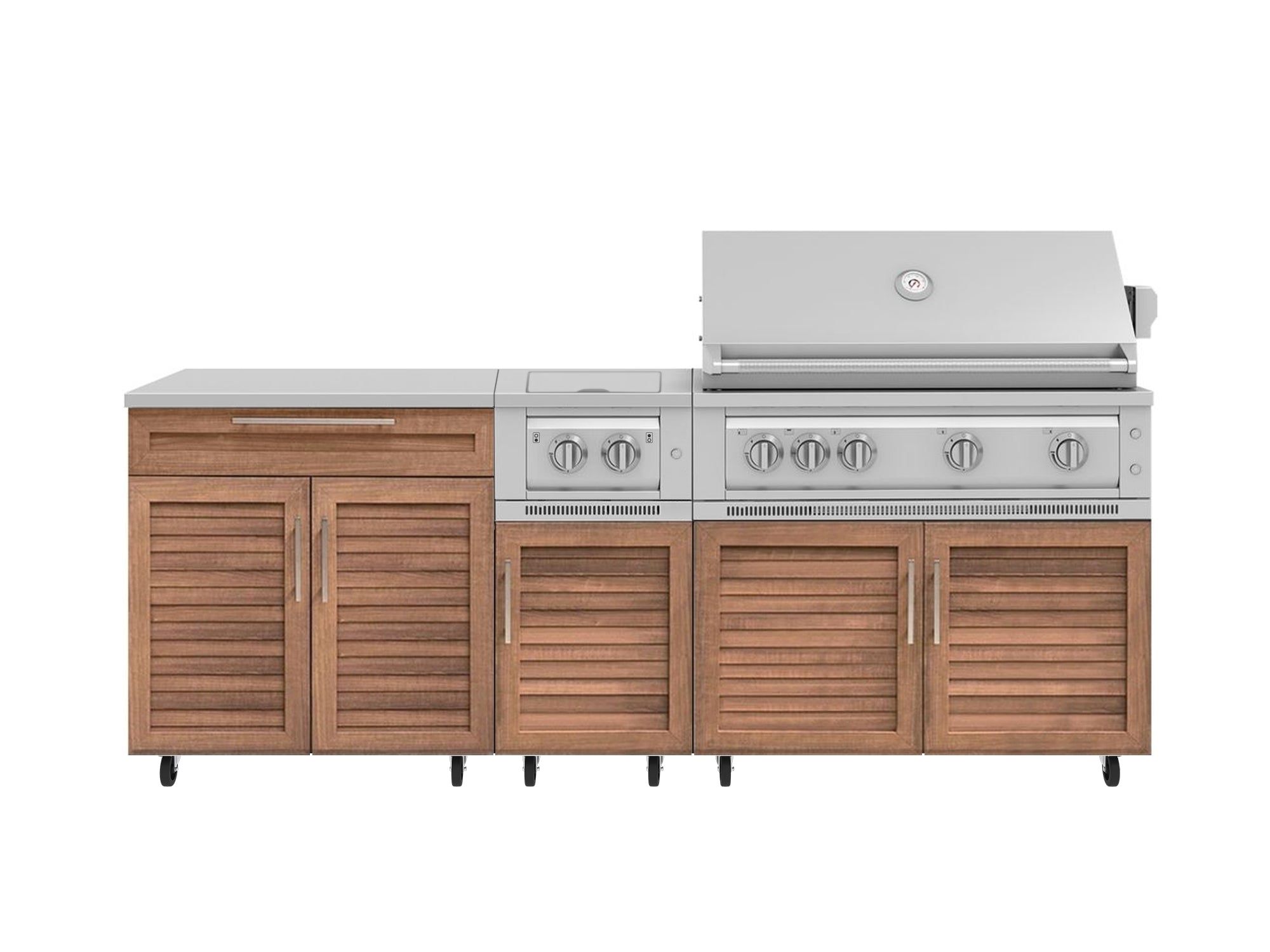 NewAge Outdoor Kitchens Stainless Steel 6-Piece Cabinet Set with Casters and Platinum Grill, Dual Side Burner, Bar, Grill Cabinet, Countertop